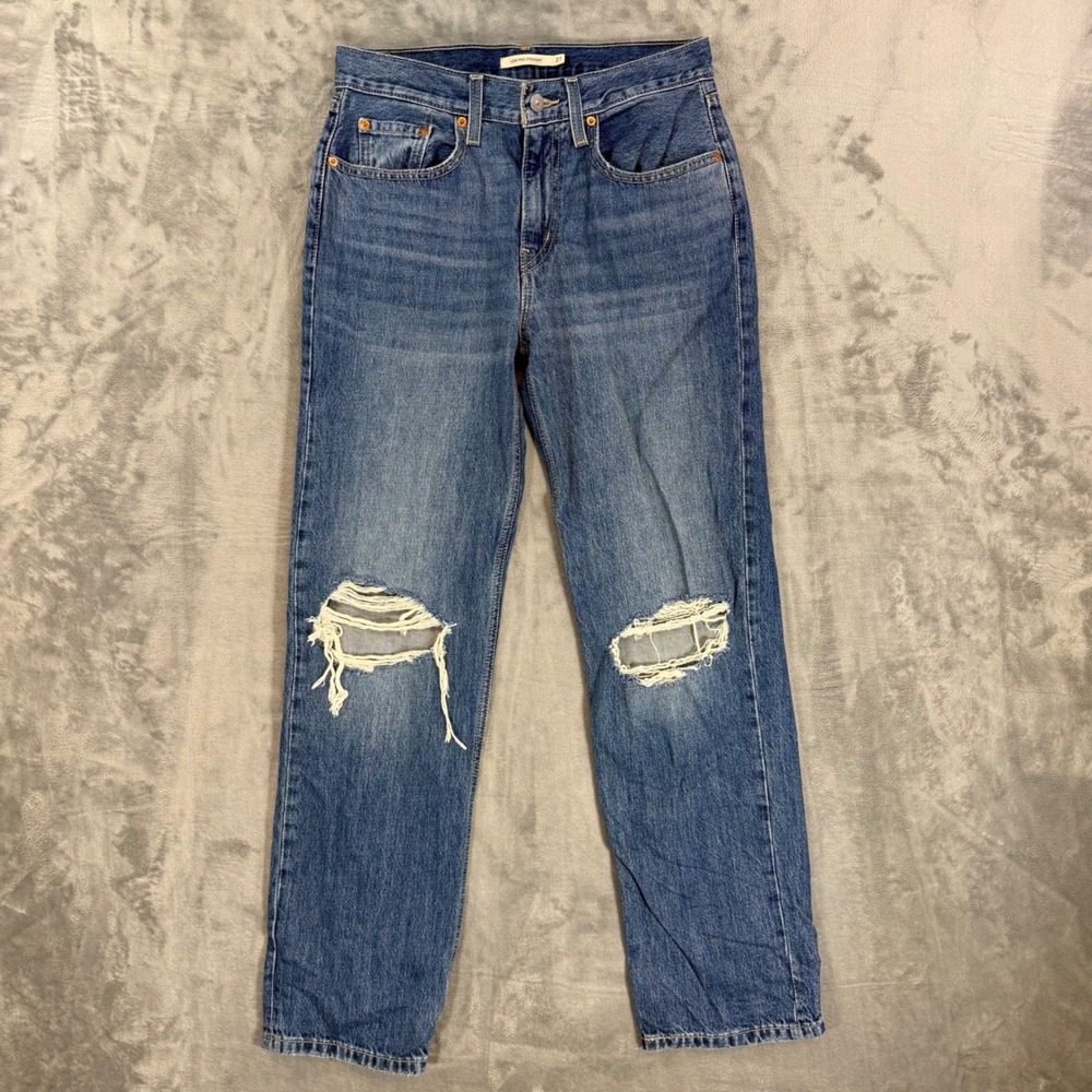 Levi's Low Pro Straight Jeans Womens Size 27 Blue Distressed Denim Pants